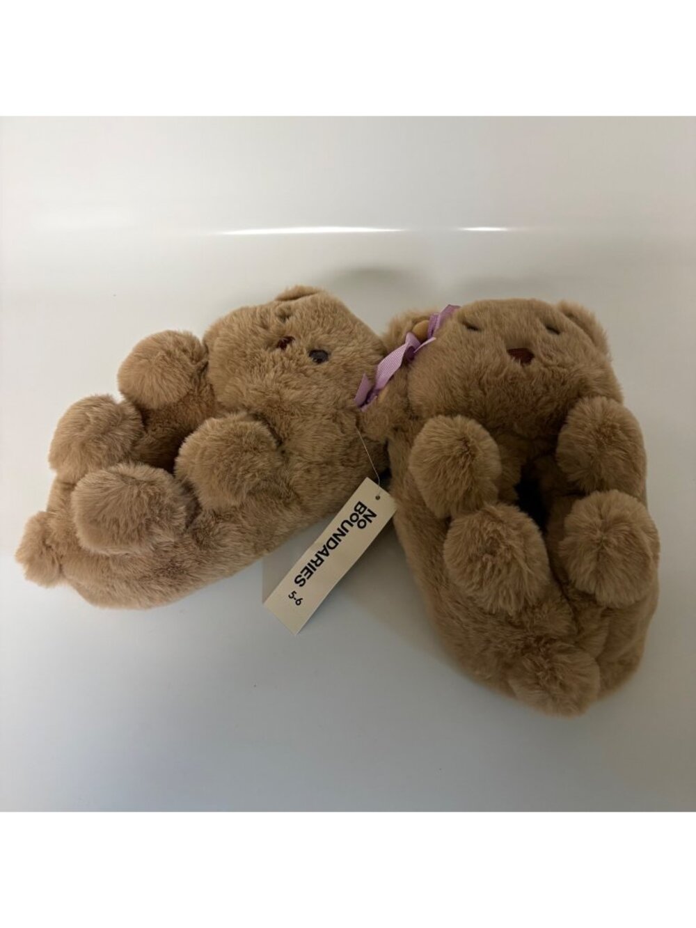 No Boundaries Bear Slippers Womens Size 5-6 Brown Plush Non-Slip Sole NEW